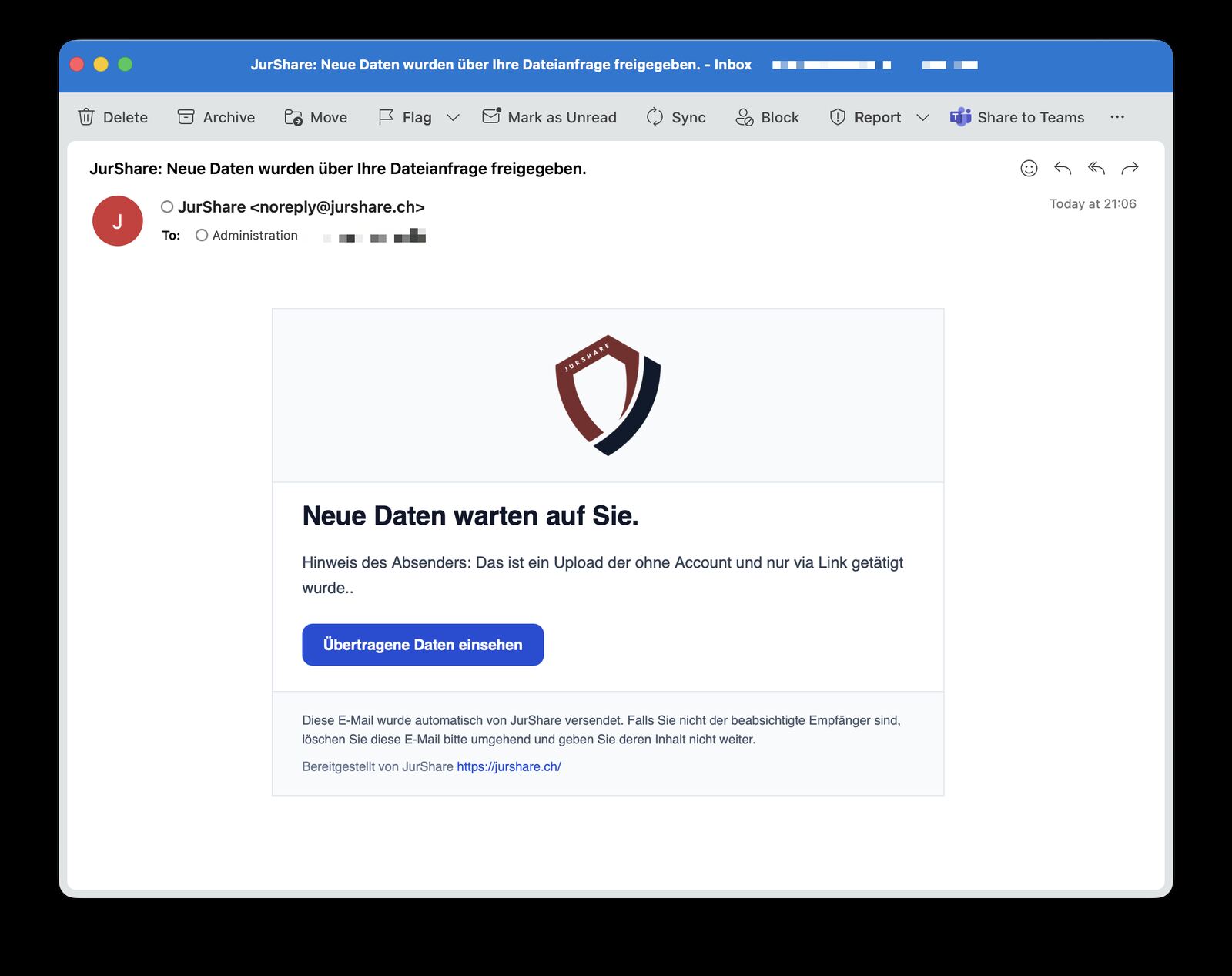 E-Mail-Benachrichtigung über neu eingegangene Dokumente